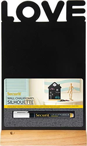 SECURIT - Lavagna Da Tavolo Silhouette Amore - Per Pennarelli A Gesso Liquido - Per Caffè, Ristoranti, Negozi, Casa - Inserto Rimovibile - Base In Legno Laccato - 34,5x21x6cm - Pennarello Incluso