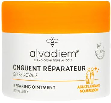 Alvadiem | Onguent Réparateur Gelée Royale Baume Crevasses Mains Pieds | Nourrit, Assouplit, Répare Peaux Très Sèches | Huile de Coco, Olive, Vitamine E | Fabriqué en France, Testé Dermato | 50 ml