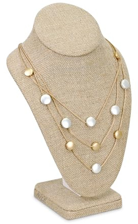 Ikee Design Linen Necklace Chain Jewelry Bust Display Holder Stand, Necklaces Display Mannequin, Jewelry Bust Stand, 6 3/8 W x 4 1/2 D x 10H in