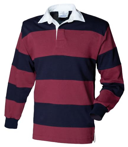 Front Row herr långärmad sydd randig rugbytröja, Vinröd, M