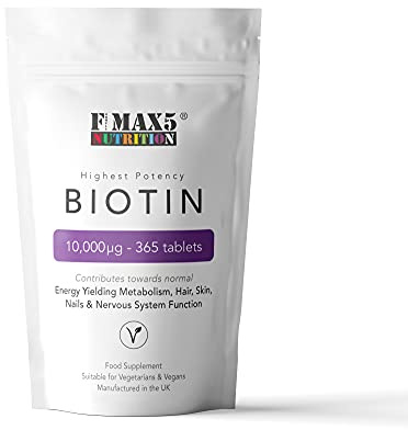 Biotin Hair Growth Supplement, 30-365 Tablets (1 Month to Full Year Supply) Biotin 10,000MCG by FMax5 Supplements (365)