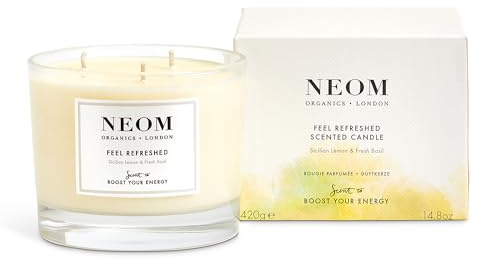 NEOM- Feel Refreshed Scented Candle, 3 Wick | Lemon & Basil | Essential Oil Aromatherapy Candle | Scent to Boost Your Energy