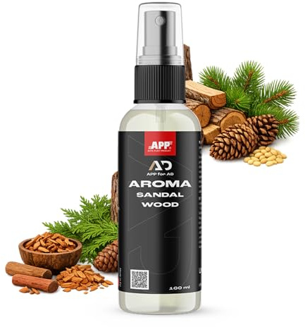APP for AD Aroma Sandal Wood - Désodorisant voiture intérieur | Parfum voiture, neutralise les mauvaises odeurs | Format compact 100 ml | Notes de santal, de cèdre et de pin