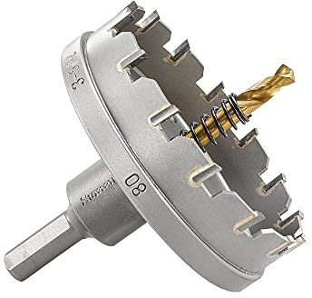 Starrett Tungsten Carbide Tipped Hole Saw - SM80 Sheet Metal Cutter With Arbor & Pilot Drill Bit - For Drilling Stainless Steel Aluminum Alloy - 80 mm