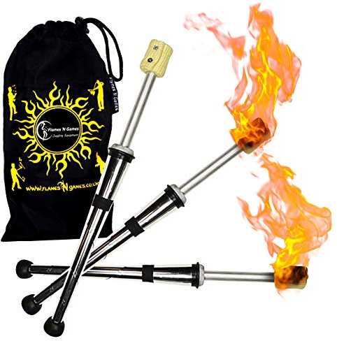 Juggle Dream 3x PULSAR Fire Juggling Torches Pro Juggling Fire Torch Set of 3 + Flames N Games Travel Bag! Exellent Training set of Torches for Fire Juggling!