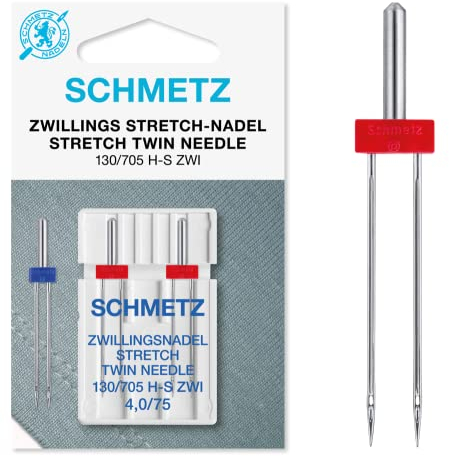 SCHMETZ | 2 Nähmaschinennadeln | Zwillings-Stretch | 130/705 H-S ZWI 4.0 | Nadeldicke 4.0/75 | auf jeder gängigen Haushaltsnähmaschine einsetzbar