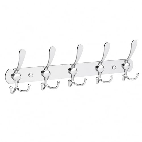 LYLIN Perchero de Pared, Perchas de Acero Inoxidable Montaje en Pared, Ganchos de Perchero para Dormitorio Baño y Cocina (15 Gancho, 1Pcs, Plateado)