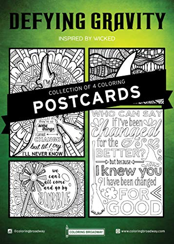Coloring Broadway - Wicked Inspired Coloring Postcards (Set of 4), Defying Gravity Musical Theater Merchandise, Printed on Matte Card Stock (5” x 7”), Ideal Gift for a Broadway Theater Lover
