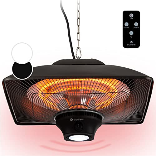 Blumfeldt Chauffage Electrique Suspendu à Infrarouge, Chauffage de Jardin 2000W, Chauffage Exterieur Terrasse en Fibre de Carbone à 2 Températures, IP24 pour Veranda, Chauffage d'Appoint Econome