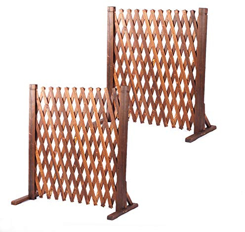 MYOYAY 2PCS Expandable Garden Fence Wooden Pet Gate 27.5 x 59 inch Retractable Expanding Fences Barrier Section Partition for Home Indoor Outdoor