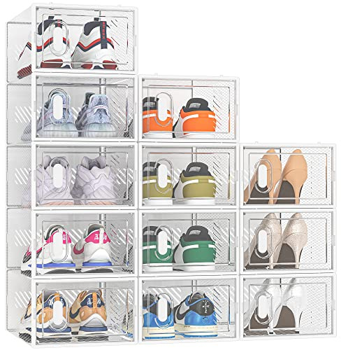 SIMPDIY Shoe Storage, 12 Pack Shoe Organizer for Closet, Shoe Boxes Clear Plastic Stackable Shoe Containers with Lids for Size 10