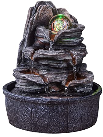 Zimmerbrunnen Wasserfall Natur Treppe Steineffekt Buntes Licht, Geschenkidee, Innendekoration in Bewegung - Zen Tischbrunnen Entspannend, Glücksbringer Objekt, H 25cm - Luberon Zen'Light