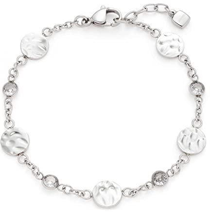 JEWELS BY LEONARDO Armband Milou • Arm-Kette aus silberfarbenem Edelstahl • abwechselnd eingesetzte Zirkonia Steinen und gehämmerte Plättchen • 18,5-20 cm Länge • Damen Schmuck • 022488