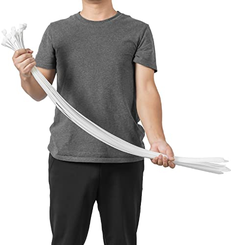 Armpow 15pcs 25mm x 1000mm Long Cable Tie Heavy Duty Wide UV Resistant 180 KG Tensile Strength for HVAC Outdoor Construction,Ultra Strong Nylon Plastic Zip Tie Wraps (25mm x 1000mm, White)