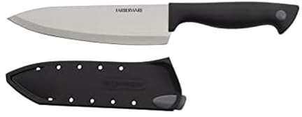 Farberware Edgekeeper 6-Inch Chef Knife with Self-Sharpening Blade Cover, High Carbon-Stainless Steel Kitchen Knife with Ergonomic Handle, Razor-Sharp Knife, Black