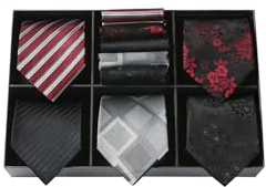 HISDERN Herren Krawatte und Einstecktuch Set Los 5 Stuck krawatten mit Taschentuch Geschenkbox Elegante Hochzeit Seidenkrawatte für Männer