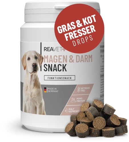 ReaVET Funktionssnacks I Gras- & Kotfresser Drops für Hunde I bei Fressen von Gras & KOT - unterstützt den Magen I Grasfresser Getreidefreie Hunde-Leckerlies Ohne Zucker