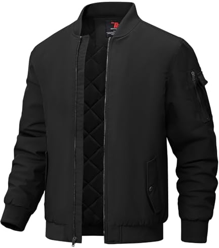 BGOWATU Men's Jacket Windproof Quilted Bomber Jackets Casual Fall Winter Warm Padded Coats Outwear Black M