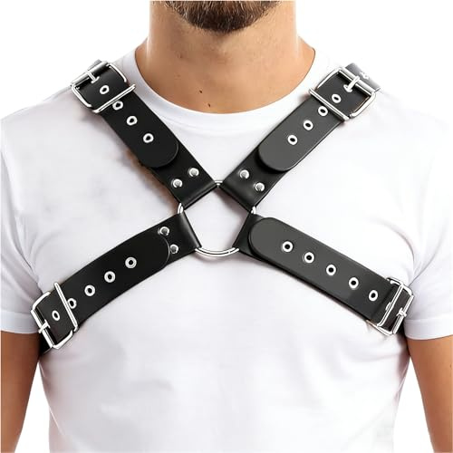 Men's PU Leather Chest Harness, Gothic Punk Body Harness with Adjustable Buckle Straps, Rave Festival Cosplay Clubwear