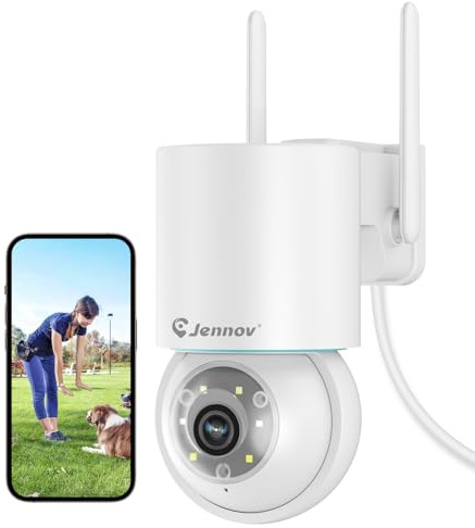 Jennov 5MP Überwachungskamera Aussen WLAN, 2,4GHz Dualband WiFi IP Kamera Outdoor mit 360°-Ansicht, PIR Menschenerkennung, Automatische Verfolgung, 24/7-Aufzeichnung, Nicht NVR-kompatibel
