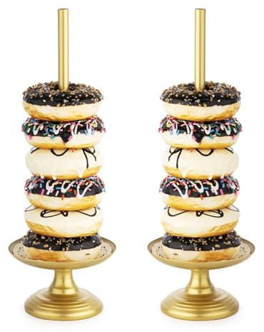WVOPIAHY 2 Stück Metall Donutständer Donuts Stander,Gold Dessert Bagels Donut Tower Ständer,Candy Bar Donut Wand,Donut Halter,Donut Dekoration für Hochzeit Geburtstag Leckerli Party Dekoration