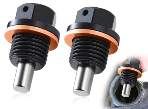 KAPSING Confezione da 2 tappi di scarico dell'olio,kit viti olio per auto,dado di scarico della coppa dell'olio per auto in lega di alluminio con guarnizioni(M12 x 1,5 mm,nero)