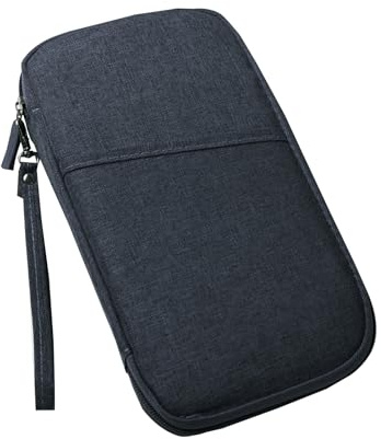 Passport Holder Travel Wallet, Large Capacity Travel Document Holder, RFID Blocking Waterproof Portable Travel Wallet Organiser for Cash Passport ID Card Credit Cards Flight Ticket Pen, Grey