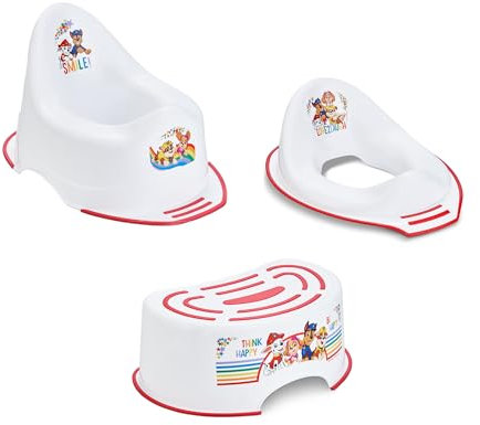 Paw Patrol Potty Training Toilet Seat, Plus Step Stool, Lightweight, Anti-Stick, Wipe Clean Portable Seat 18M+ Toddler Toilet Range 3 Piece Set for Kids