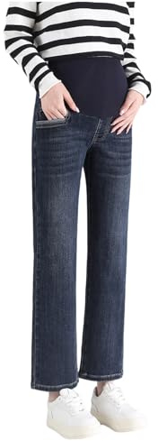 Vaqueros de maternidad de pierna recta con cinturón ajustable - Pantalones 3/4 estilizados y prácticos, ideales para mujeres de estatura pequeña (Talla corta), XXL
