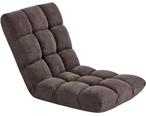 Yaheetech Adjustable Floor Chair with Back Support for Living Room, Brown | Comfy Folding Lounge Chair, Velvet Floor Seating for Bedroom Reading Gaming Meditation, With 14 Adjustable Positions