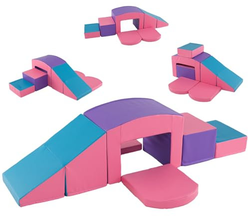 HOMFME Parcours Motricité Bébé 6 Blocs Convertible avec Tunnel, Escaliers, Escalade et Rampe, Aire de Jeux Intérieur avec Housse Amovible Étanche, Fermeture Auto-Agrippante, Idéal pour Enfant