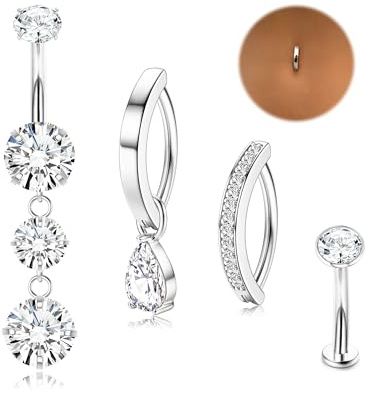 Chriscoco 14G Piercing Nombril Acier Chirurgical Argent/Or, Piercing Nombril Anneau CZ Piercing au Nombril Grossesse pour Femmes Clicker Piercings au Nombril Bijoux,12-S