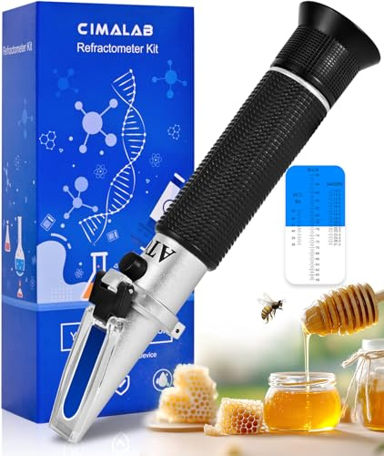 Honey Refractometer for Moisture, Brix and Baume, Brix Meter Refractometer with ATC, (12-27% Honey Moisture, 58-90% Brix, 38-43° Baume), Refractometer Brix for Honey, Maple Syrup, Molasses, Fruit Jam