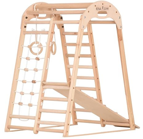 Kompaktes Indoor-Klettergerüst für Kinder & Erwachsene – Sprossenwand, Netz & Ringe – Heimtraining