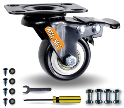 4 x FROSAL Lenkrollen mit Bremse | Schwerlastrollen bis 320kg Tragfähigkeit | Ø 50 mm | 360° drehbar | Möbelrollen | Rollen für Möbel | Schwerlast | Transportrollen | Geräuscharm leise