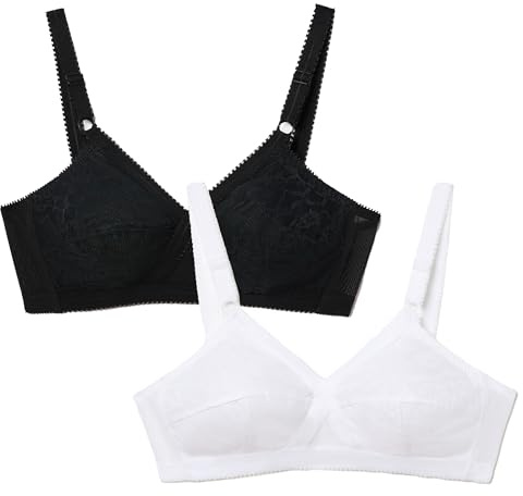 Playtex Lot de Soutiens-Gorge sans Armatures Classique Cœur Croisé Femme x2, Blanc/Noir, 90D