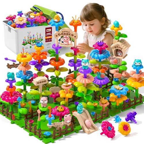 145 Pcs Toys for 3 Year Old Girl, Toddler Gardening Set Flower Garden Toy Girls Building Sets Best Educational Learning Fine DIY Crafts Stem Construction Stacking Kit for 3 4 5 6 7 Years Kids