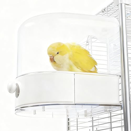 mini&moe Bird Bath for Cage, 4 in 1 Multifunction Birds House/Bath/Litter Box/Feeder Room, Bird Cage Accessories for Pet Birds Conure Budgies Cockatiels Lovebird,Finches, Parakeets, Mannikin, White
