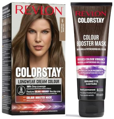 REVLON Colorstay Tinte Pelo Mujer, Coloración Permanente de Larga Duración, Tono 6.0 Rubio Oscuro + Mascarilla Potenciadora del Color, 125ml Tono Castaño