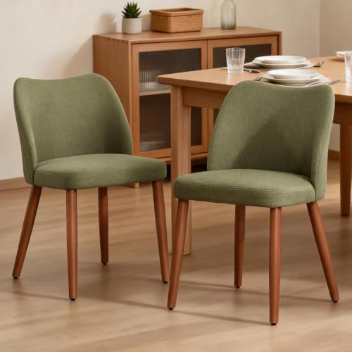 chairus Lot de 2 Chaises de Salle à Manger en Lin, Chaise Rembourrée pour Maison et Bureau, Chaise de Cuisine avec Pieds en Bois, Vert-2