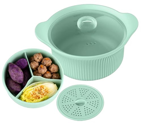 Cottura a vapore per forno a microonde, grande pentola in silicone, 3 pezzi, per cottura a vapore, per riscaldare rapidamente e cuocere a vapore carne, per friggitrice ad aria calda nel forno