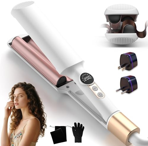 UKLISS Hair Waver - Pro Mini Wave Curling Iron with 2 Travel Adapters, Mermaid Waver for Voluminous, 5 Temps (250-400°F) | Lightweight & Compact Size | Double Voltage - White