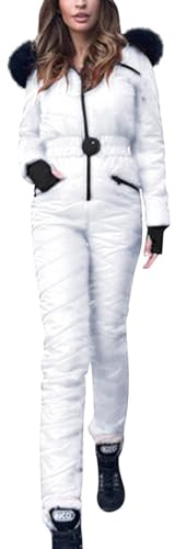 YAOJIWANG Combinaison de Ski pour Femme Une Pièce Combinaison Thermique Coupe-Vent Tenue Chic et Élégant Sweat avec Capuche Poches Vêtements de Extérieur pour Snowboard Ski Randonnée Sports