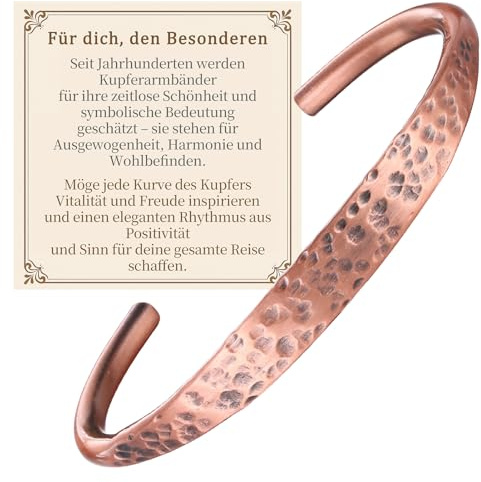 BioMag ren koppararmband – koppararmband för män och kvinnor – 100 % fast, rå- och obestruket handgjord tibetansk manschett armband