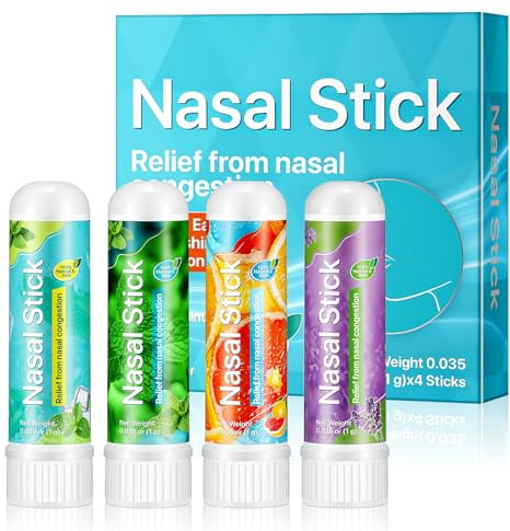 Encuryna Lápiz nasal, 4 unidades de lápices inhaladores portátiles para la nariz, alivio instantáneo de congestión nasal y respiración fácil con sensación refrescante y fresca para el trabajo, estudio