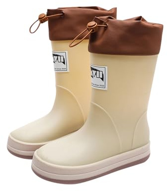 Stivali di gomma per bambine, elastici, antiscivolo, suola antiscivolo, impermeabili, leggeri e comodi, per campeggio e giorni di pioggia, adatti per 2-8 anni, beige., 2-3 Jahre