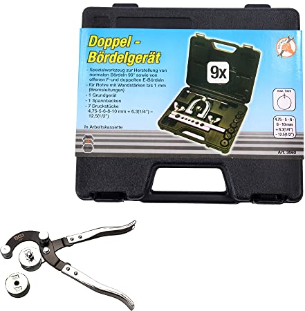 BGS Rohr Biegezange + Doppel Bördelgerät Set 2 Bremsleitung Biegen Schneider Rohr-Biegezange Doppel-Bördelgerät Rohrschneider Bremsen Biege Gerät Bördelgerät Rohrbiegezange Biegewerkzeug Bremseninstan