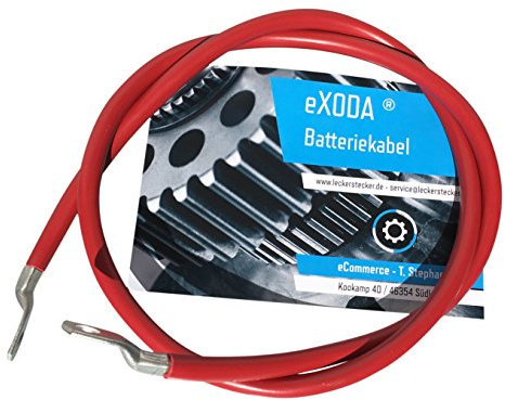 Exoda cavo batteria 50 mm² 100cm con capocorda M10 rosso per max 4032 watt 336A 12V flessibile realizzato in 99 percento rame ideale per auto moto e altro