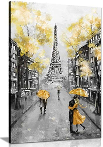 Yellow Black & White Paris Painting Canvas Wall Art Picture Print (30x20)