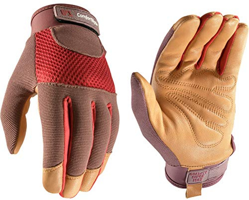 Wells Lamont Women's Breathable ComfortHyde Leather Hybrid Work Gardening Gloves, Small (7872S), Red